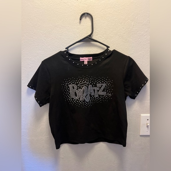 Dolls Kill Tops - Dolls Kill x Brats crop tee pre owned color black with crystal stones size XL
